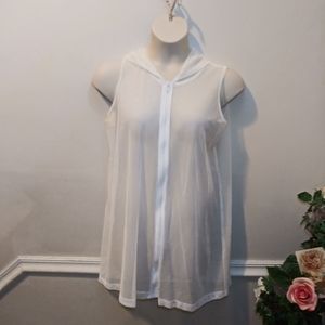 Wear Abouts White Net Zip Front Hooded Swimsuit Cover-up